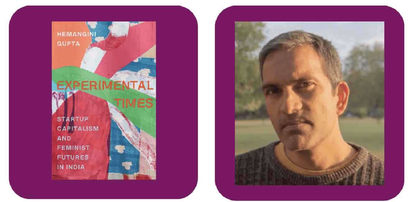 Purple background split between a photo of Rahul Rao and the cover of Experimental Times