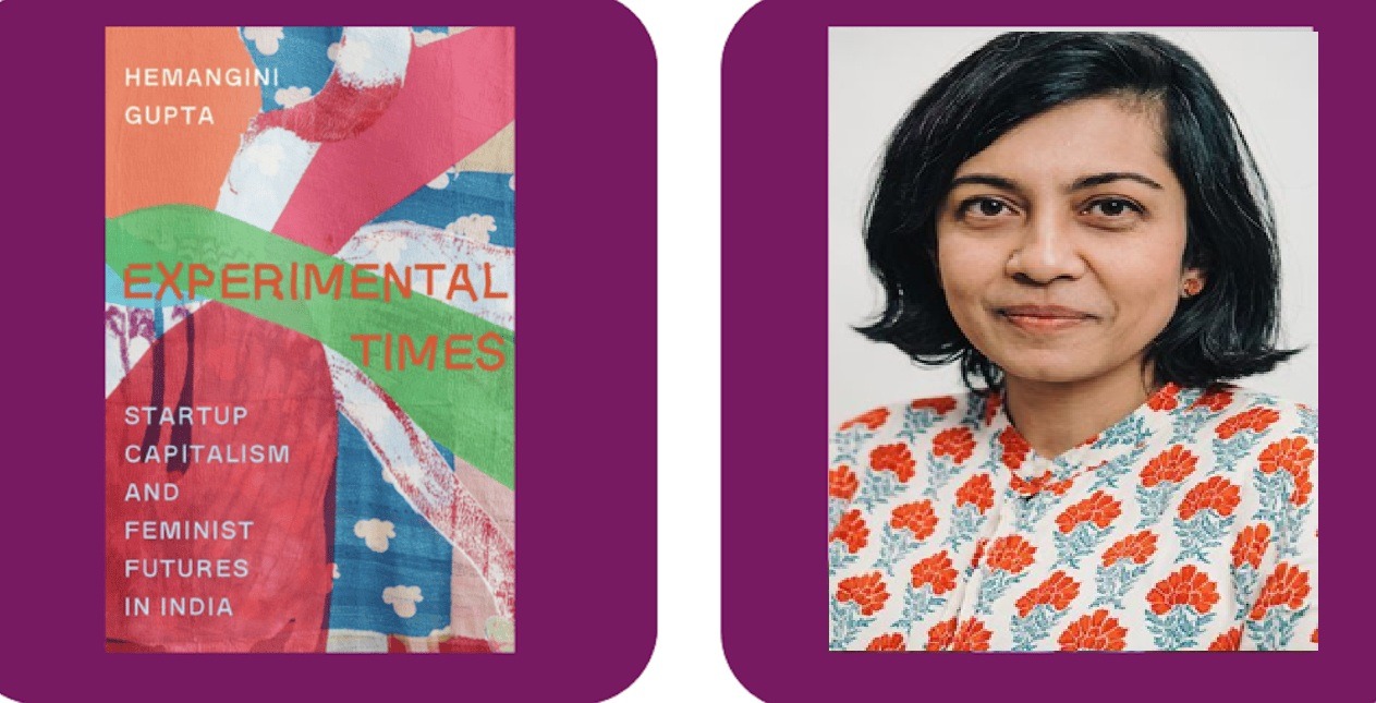 Purple screen split between Dr Hemangini Gupta and the cover image of Experimental Times