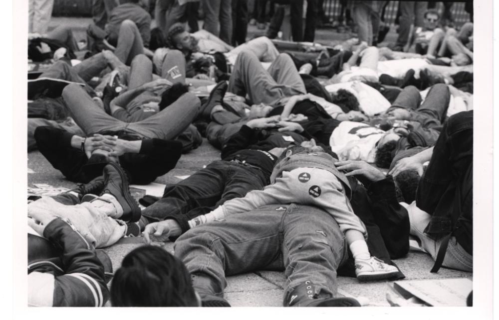‘Storm the NIH’ demonstration ‘die-in’, from Bethesda, Maryland, 1990.  